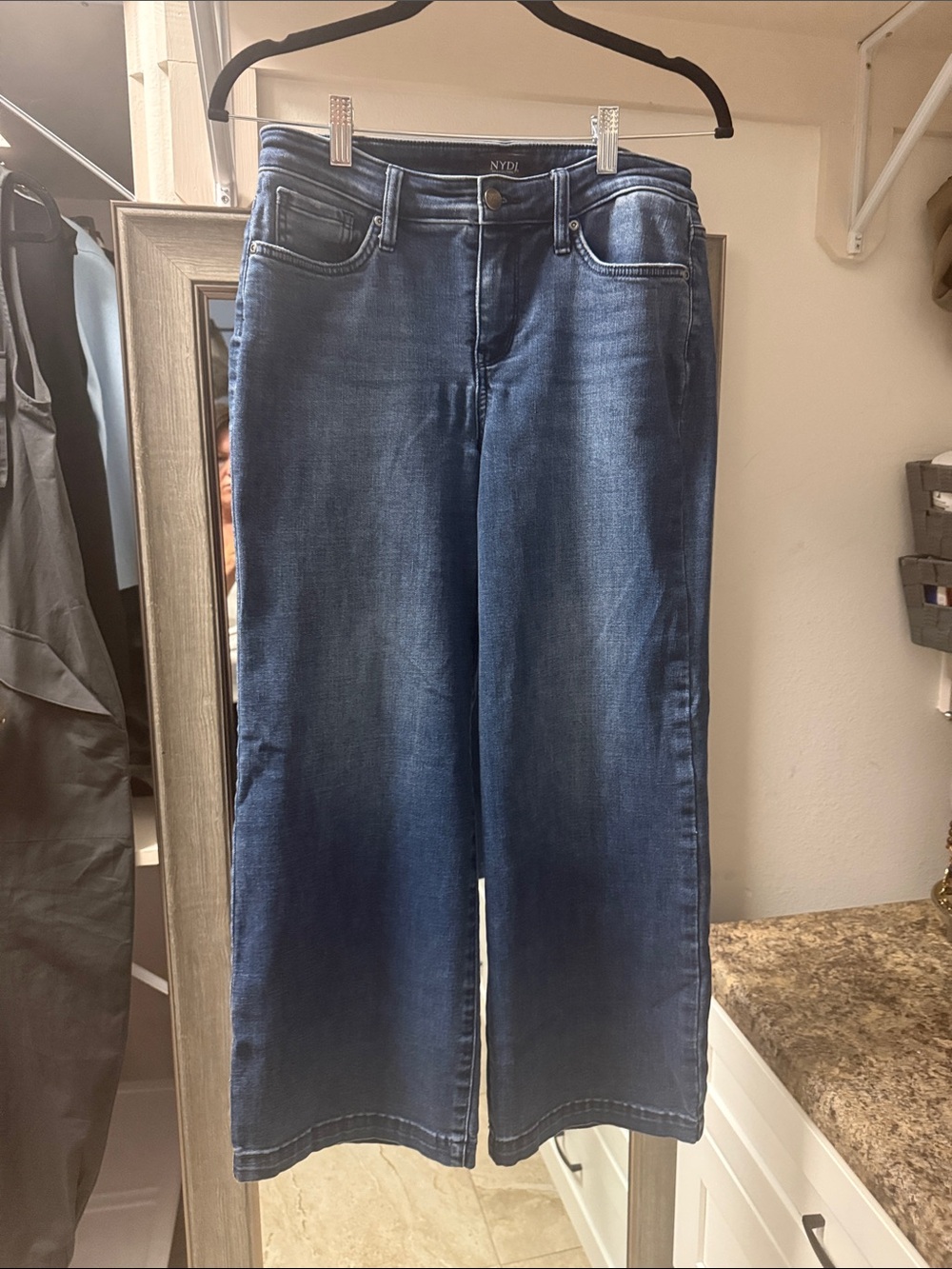 NYDJ Dark Blue Wide-Leg Mid-Rise Jeans